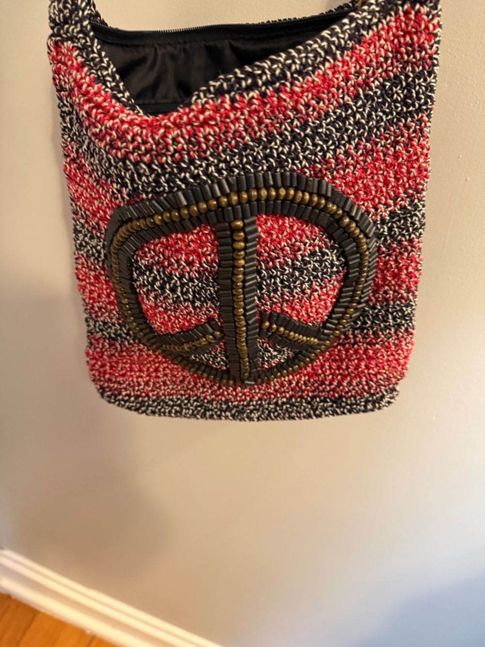 The Sak Crochet Peace Sign Crossbody Bag - Pink & Black - Picture 4 of 5